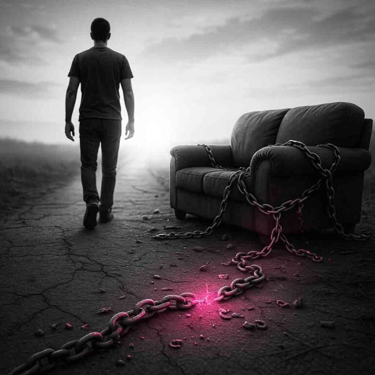 Hombre saliendo de la sofa con cadena
